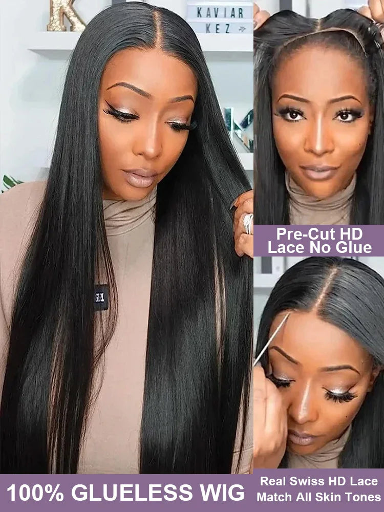 Straight Glueless 13x4 Lace Front Wigs Pre Cut Lace Human Hair Wigs Ready To Wear 7x5 Preplucked Hairline 250 Density For Women
