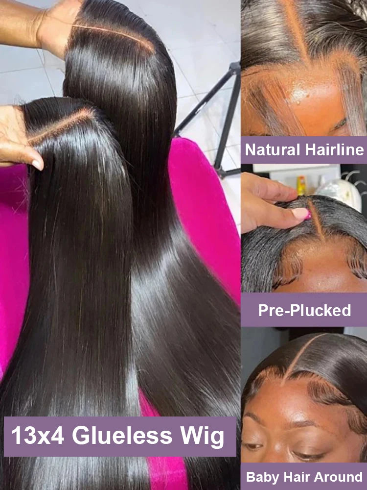 Straight Glueless 13x4 Lace Front Wigs Pre Cut Lace Human Hair Wigs Ready To Wear 7x5 Preplucked Hairline 250 Density For Women