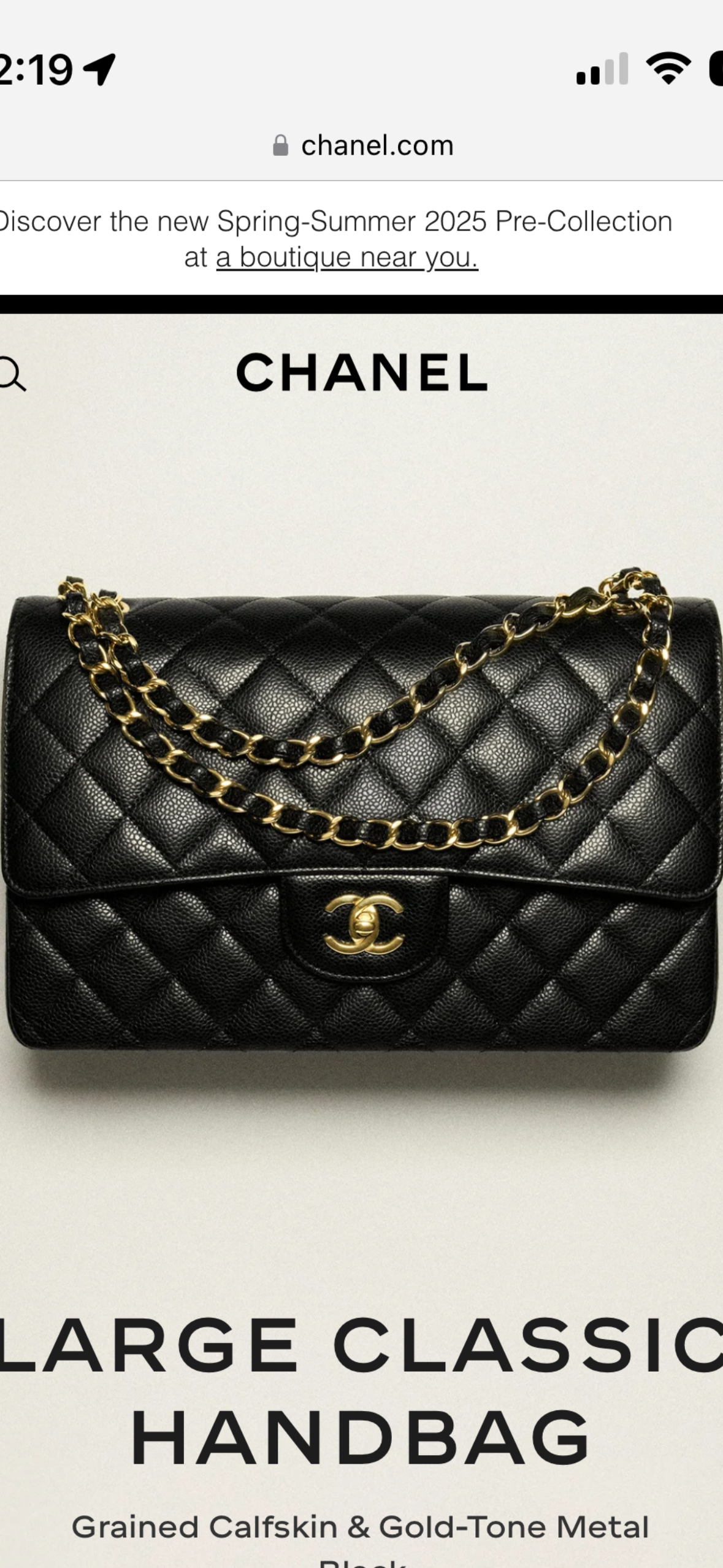 CHANEL LARGE CLASSIC
HANDBAG
Grained Calfskin & Gold-Tone Metal