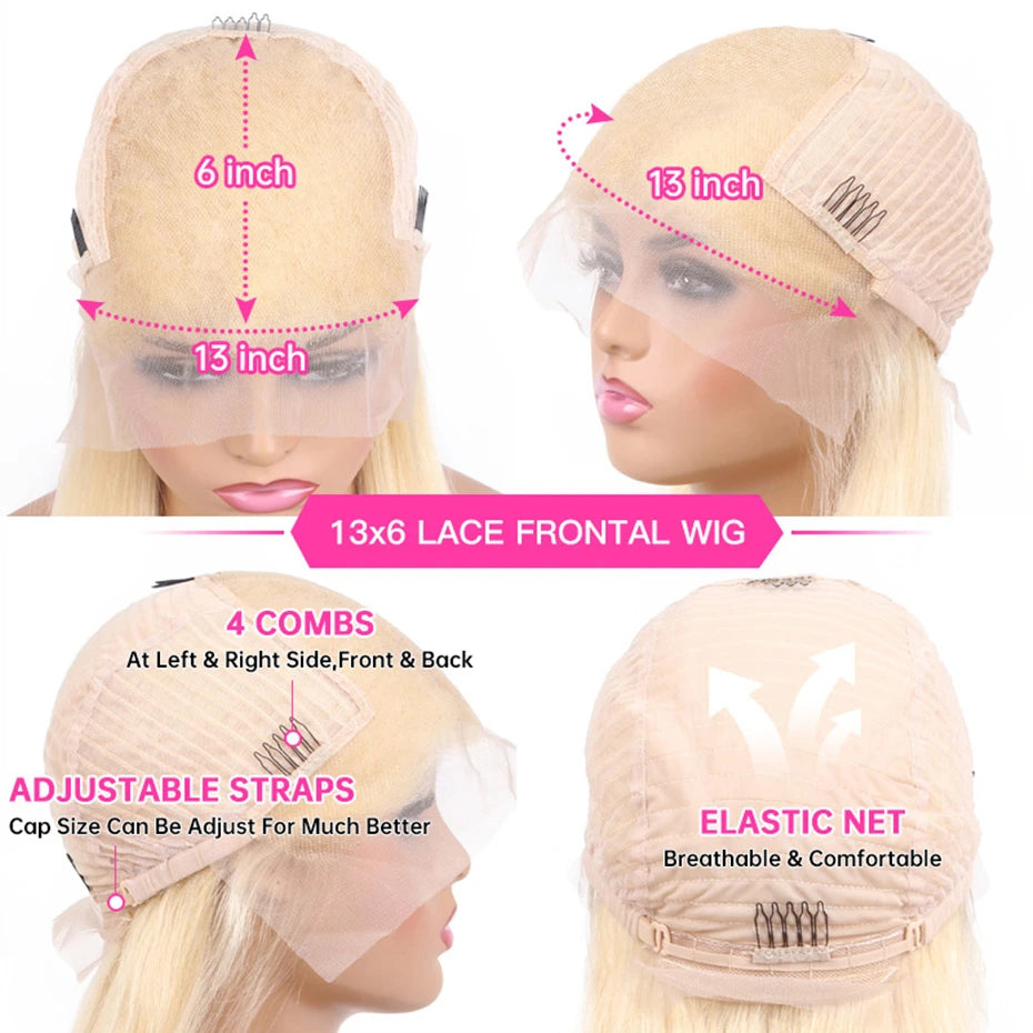 Short Bone Straight Pink Lace Front Wig Transparent 13x6 Brazilian 313 Blonde Lace Frontal Wigs for Women