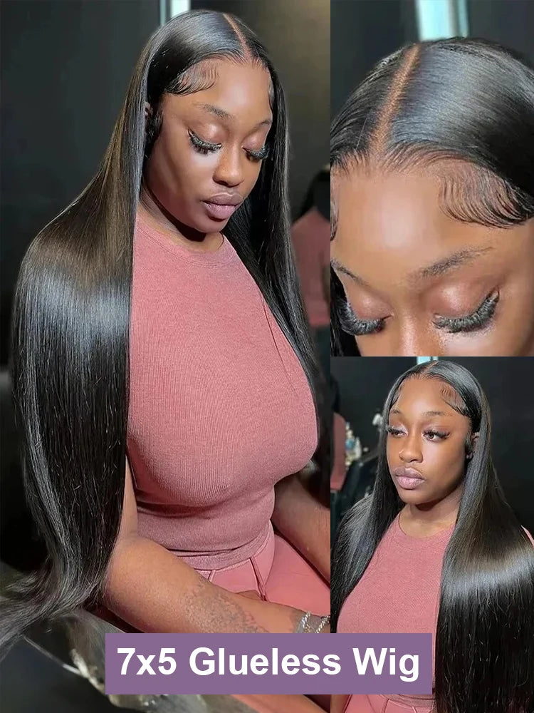 Straight Glueless 13x4 Lace Front Wigs Pre Cut Lace Human Hair Wigs Ready To Wear 7x5 Preplucked Hairline 250 Density For Women