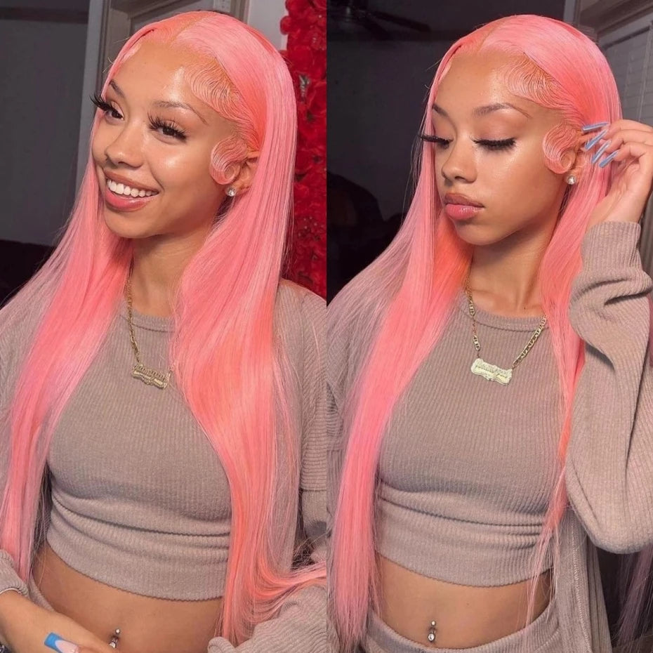 Short Bone Straight Pink Lace Front Wig Transparent 13x6 Brazilian 313 Blonde Lace Frontal Wigs for Women