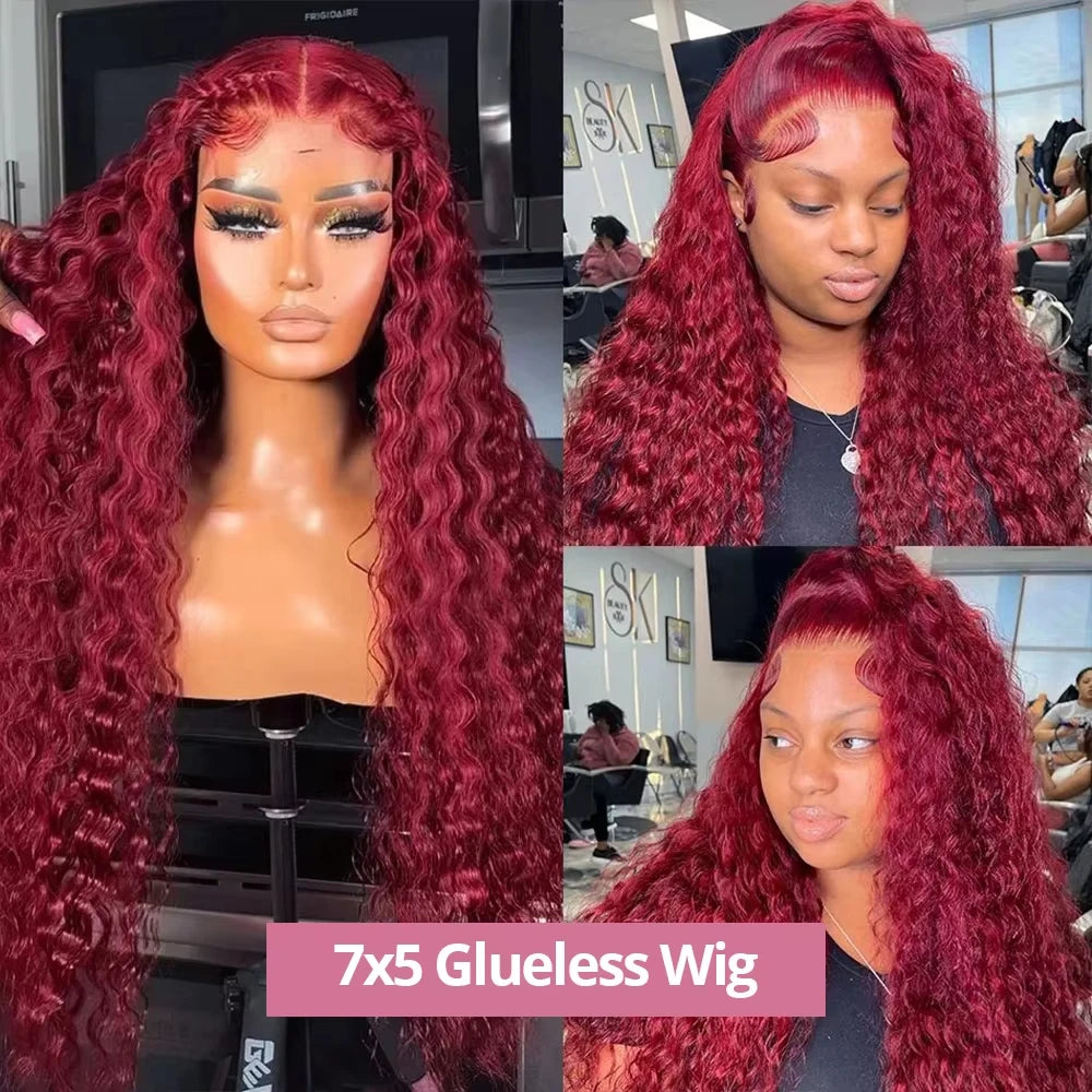 99J Burgundy Transparent Hd lace front wig human hair 13x6 human hair 100% 13X4 Curly Deep Wave 40 inch Brazilian wig for women