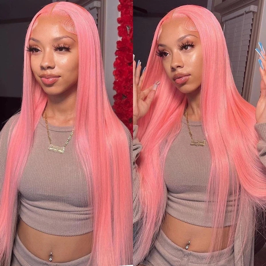 Short Bone Straight Pink Lace Front Wig Transparent 13x6 Brazilian 313 Blonde Lace Frontal Wigs for Women