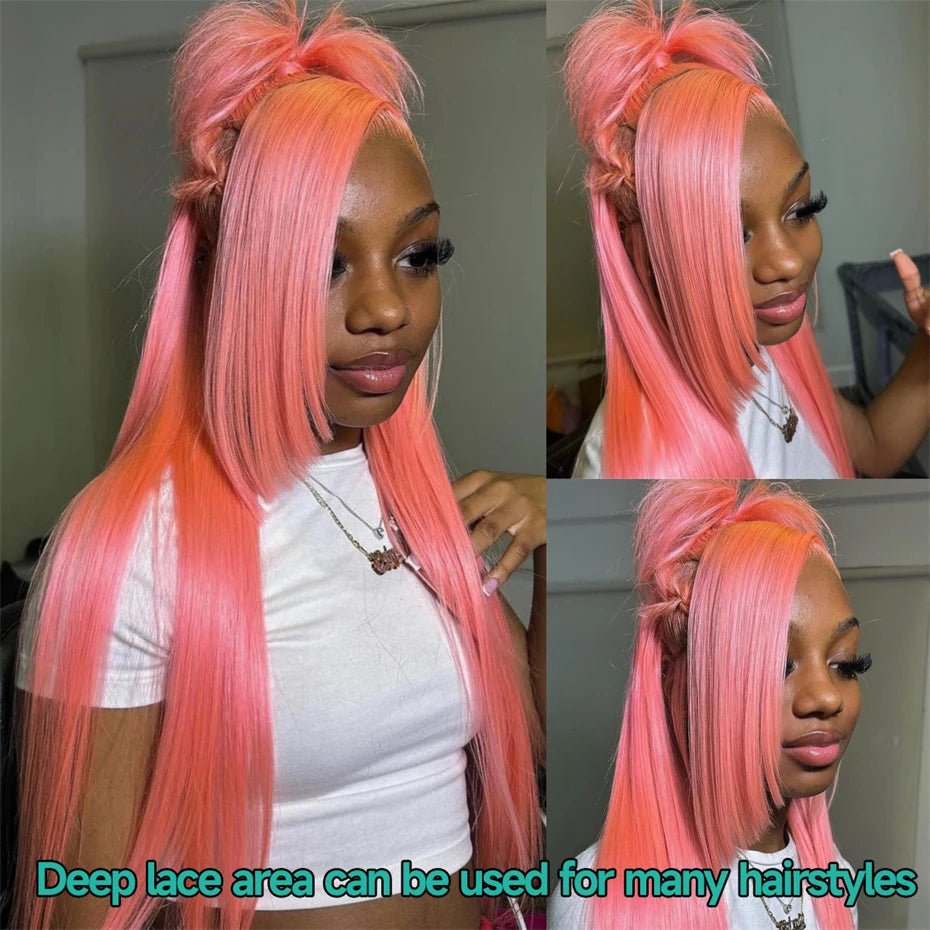 Short Bone Straight Pink Lace Front Wig Transparent 13x6 Brazilian 313 Blonde Lace Frontal Wigs for Women