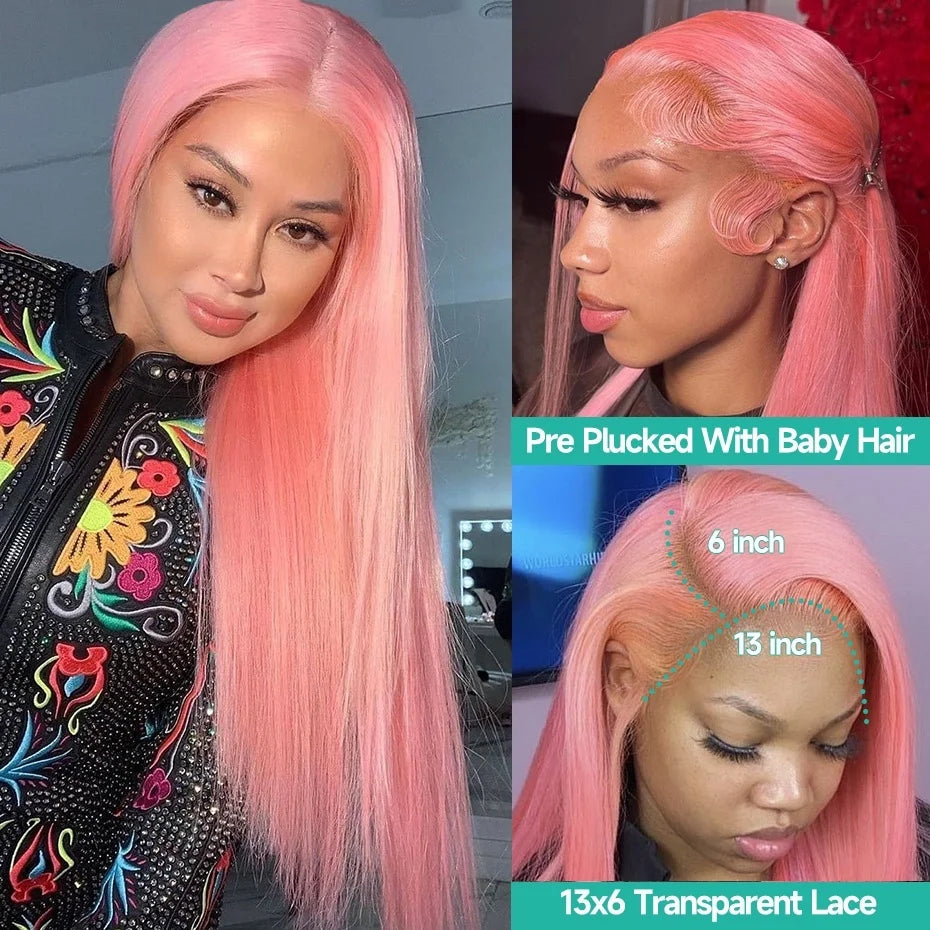 Short Bone Straight Pink Lace Front Wig Transparent 13x6 Brazilian 313 Blonde Lace Frontal Wigs for Women