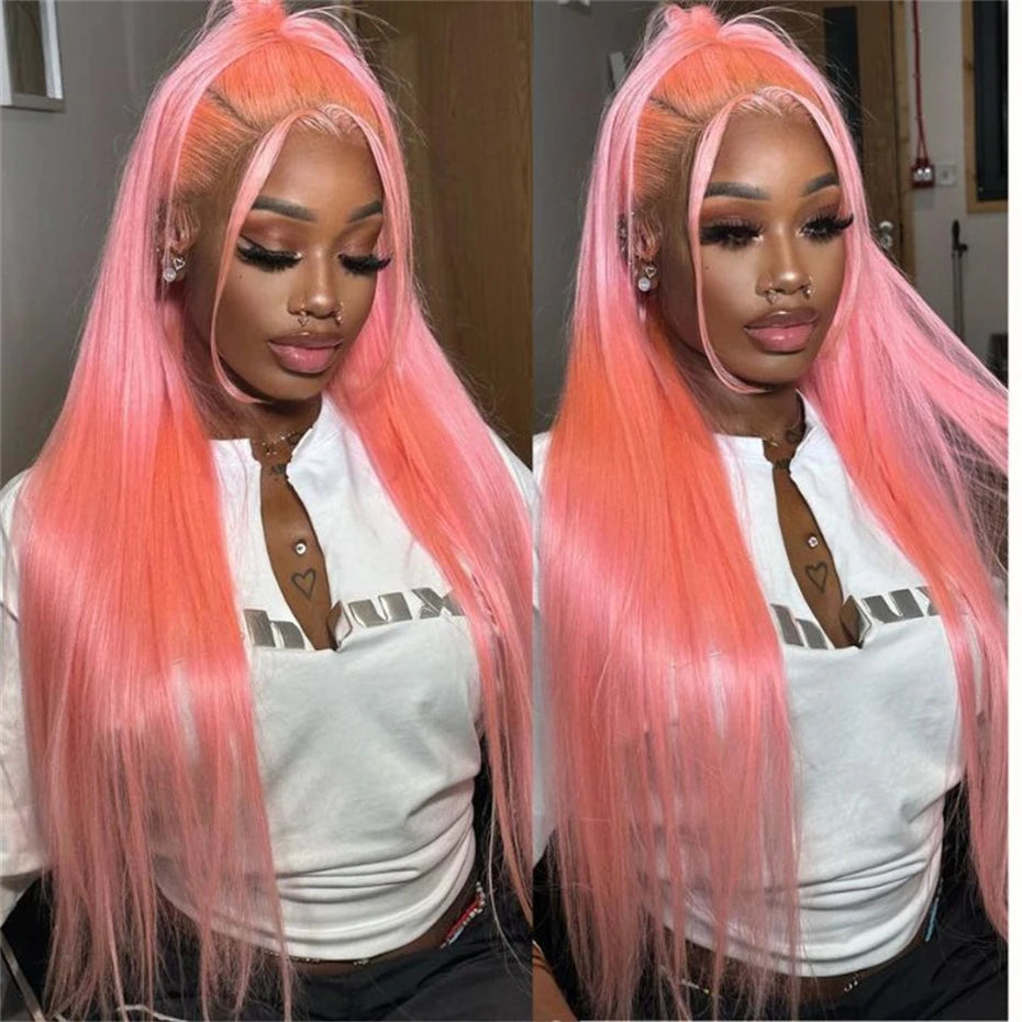 Short Bone Straight Pink Lace Front Wig Transparent 13x6 Brazilian 313 Blonde Lace Frontal Wigs for Women