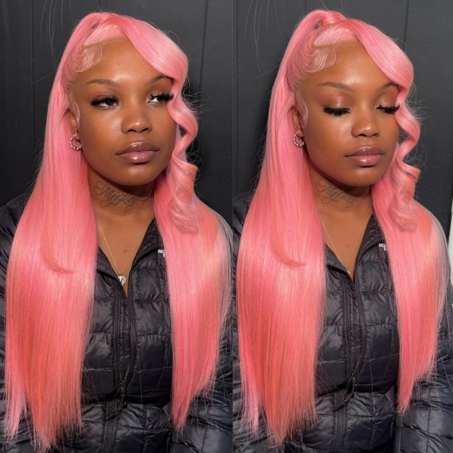 Short Bone Straight Pink Lace Front Wig Transparent 13x6 Brazilian 313 Blonde Lace Frontal Wigs for Women