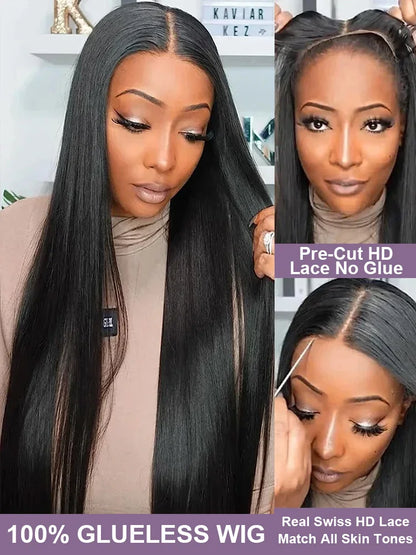 Straight Glueless 13x4 Lace Front Wigs Pre Cut Lace Human Hair Wigs Ready To Wear 7x5 Preplucked Hairline 250 Density For Women