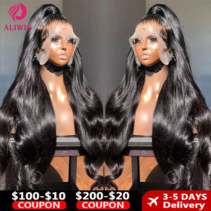 Body Wave 13x4 HD Transparent Lace Frontal Wigs Human Hair 30 Inch Brazilian Wavy Lace Front Bleached Wigs Human Hair For Women