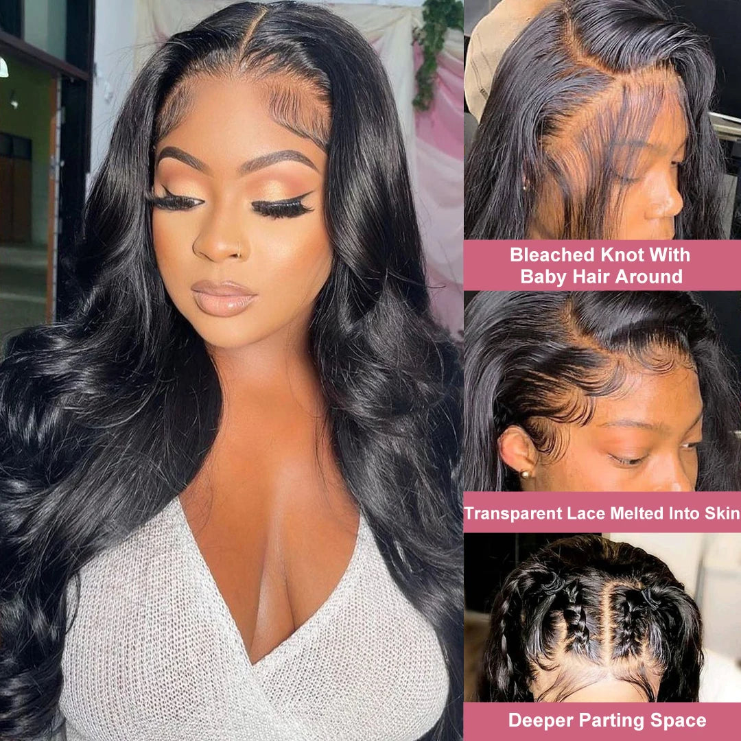 Body Wave 13x4 HD Transparent Lace Frontal Wigs Human Hair 30 Inch Brazilian Wavy Lace Front Bleached Wigs Human Hair For Women