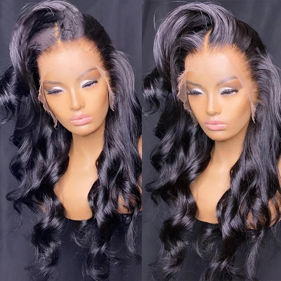 Body Wave 13x4 HD Transparent Lace Frontal Wigs Human Hair 30 Inch Brazilian Wavy Lace Front Bleached Wigs Human Hair For Women