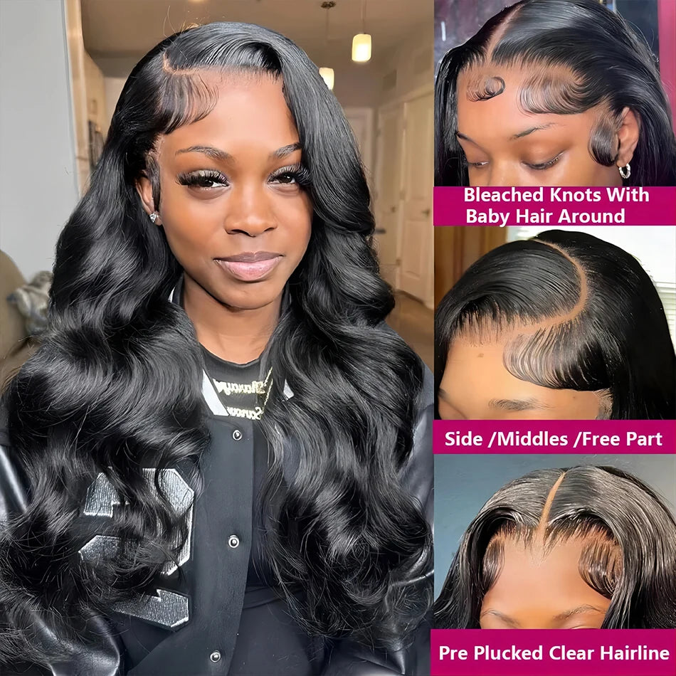 Body Wave 13x4 HD Transparent Lace Frontal Wigs Human Hair 30 Inch Brazilian Wavy Lace Front Bleached Wigs Human Hair For Women