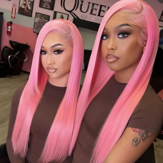 Short Bone Straight Pink Lace Front Wig Transparent 13x6 Brazilian 313 Blonde Lace Frontal Wigs for Women