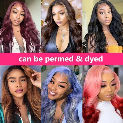 Body Wave 13x4 HD Transparent Lace Frontal Wigs Human Hair 30 Inch Brazilian Wavy Lace Front Bleached Wigs Human Hair For Women
